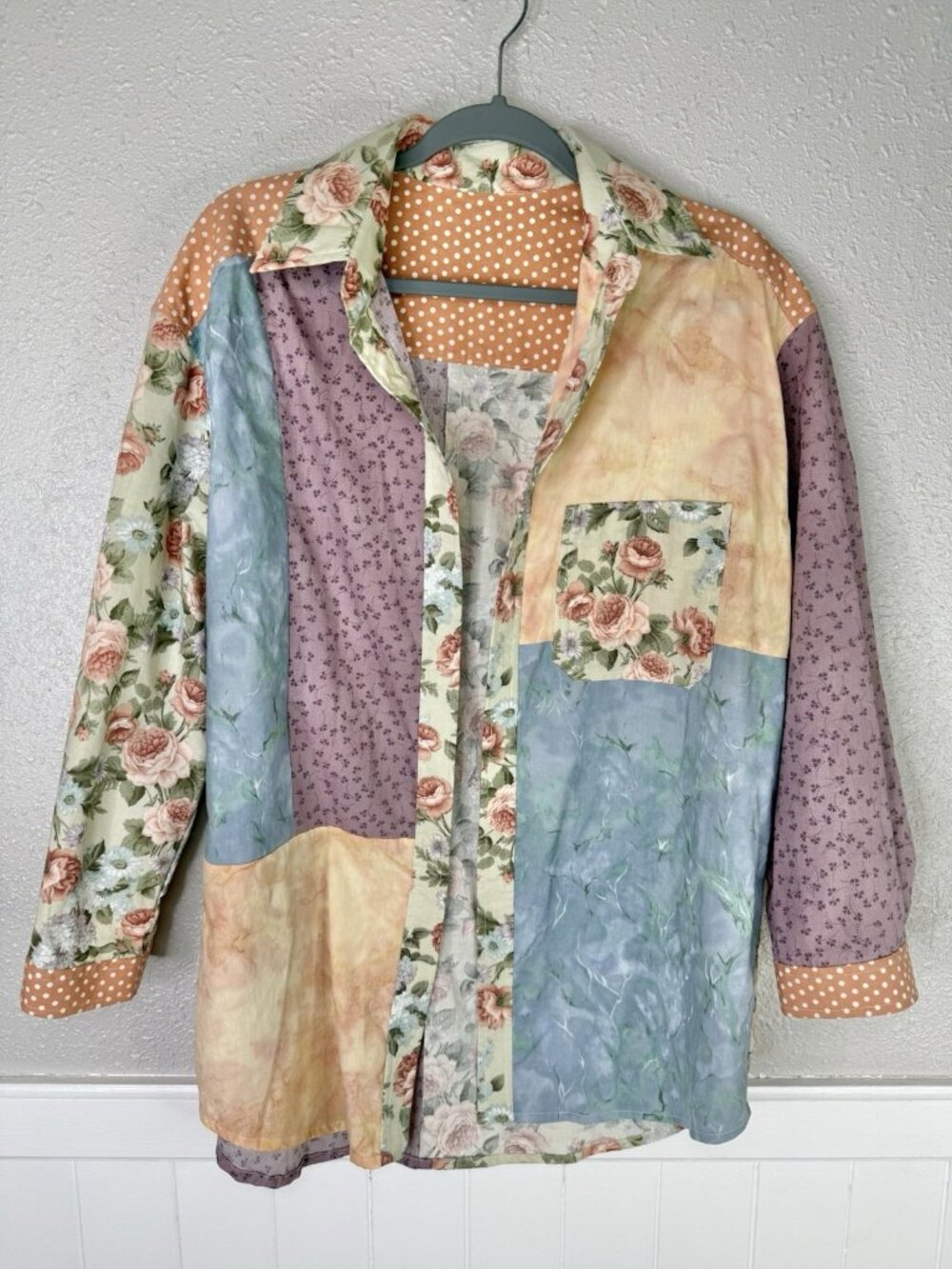 Cottagecore Floral Patchwork Open Front Shirt Top Grannycore Grandma Shabby Chic - Picture 9 of 10